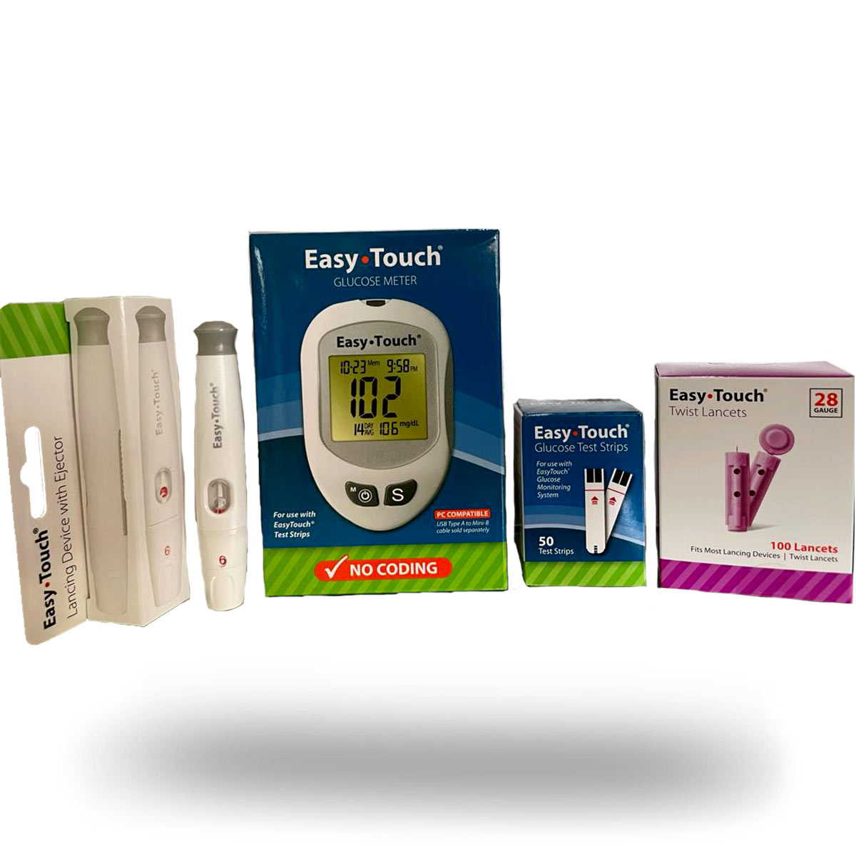 Easy Touch Meter Plus Lancing Device PLUS Test Strips + Twists Lancets