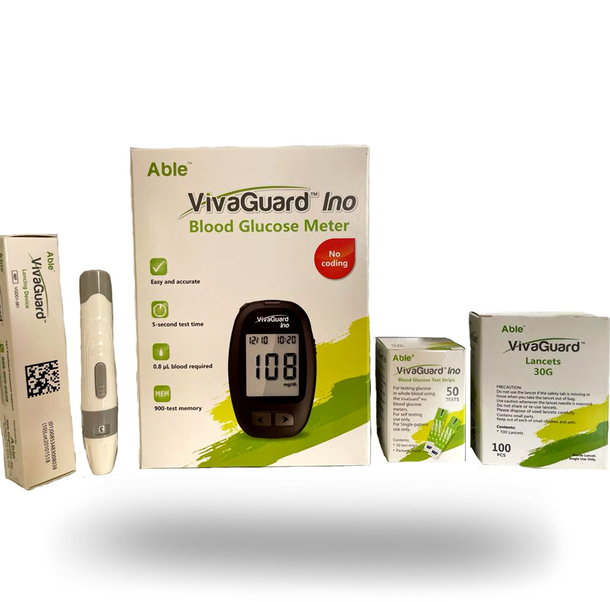 VivaGuard Blood Glucose Meter PLUS Lancing Device PLUS Test Strips PLUS Lancets
